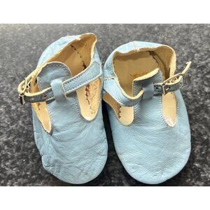 Vtg Baby Soft Leather Blue Shoes Made In France For Saks Fifth Avenue Buckle 1